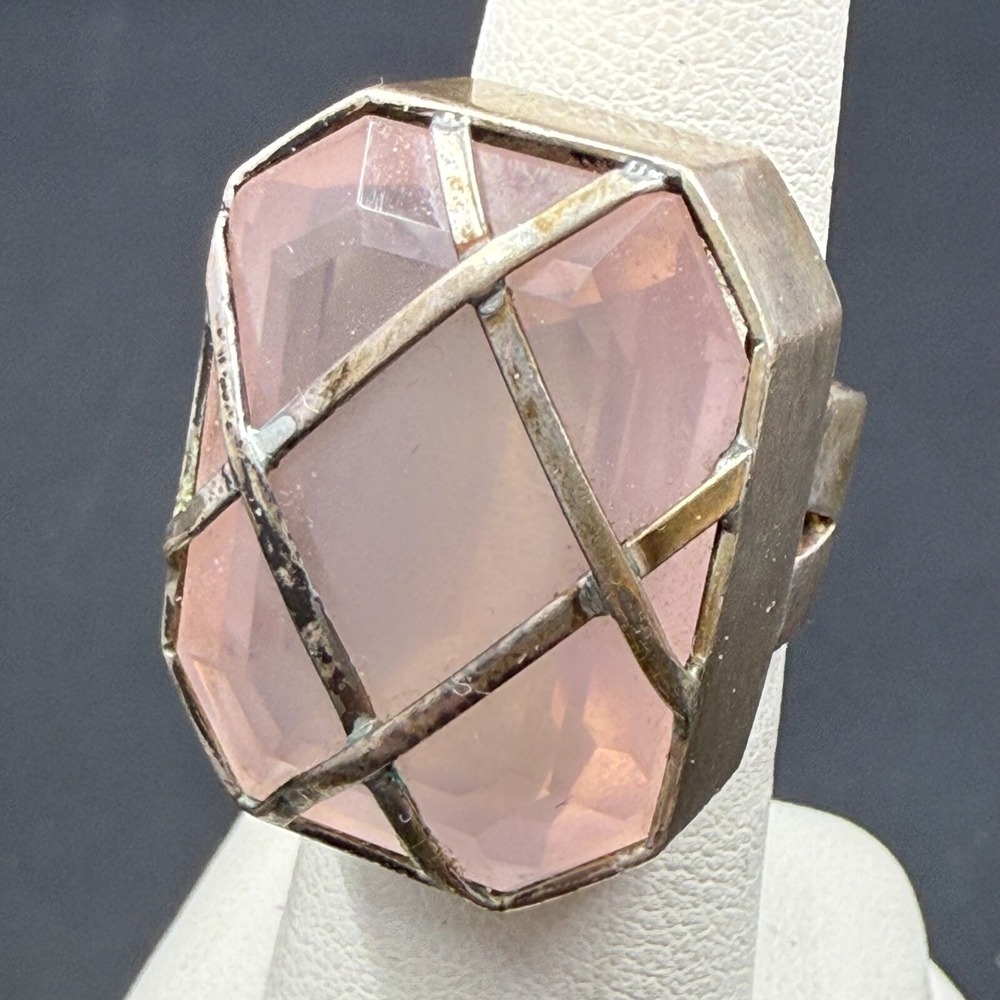 VINTAGE STEPHEN DWECK ROSE QUARTZ STERLING SILVER RING‎ SIZE 4.5 - Picture 2 of 7